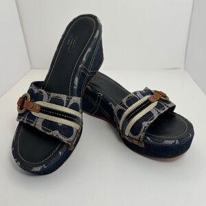Coach Navy Signature Denim Slide Wedge Sandal Size 8.5